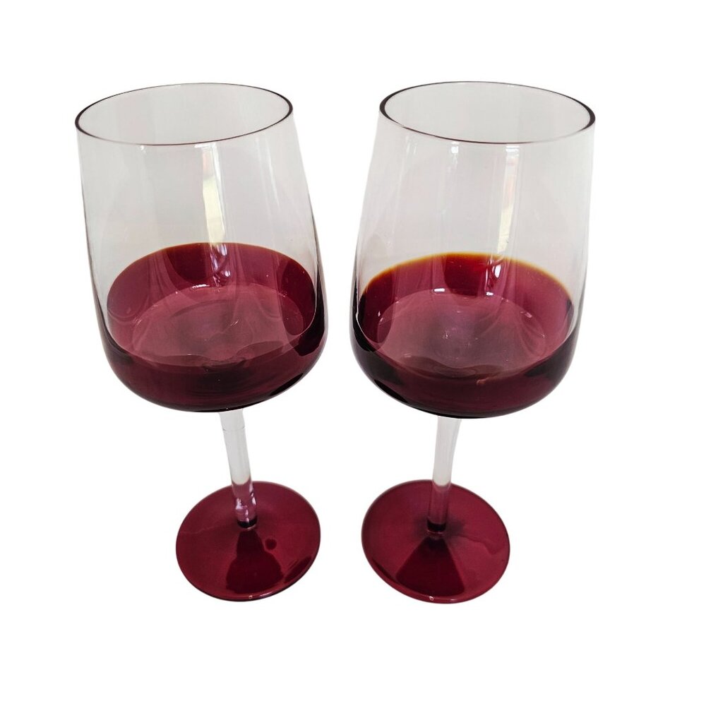 2) Pier1 Elemental Red Water Goblets Red Wine glasses 8.75" handblown art glass - Picture 2 of 8